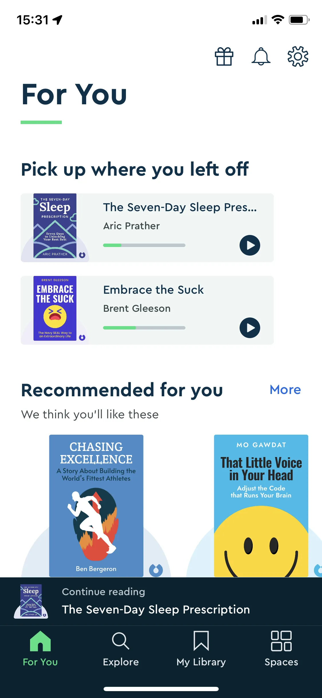 A screenshot of the Blinkist app on iOS, as described in the paragraph above.