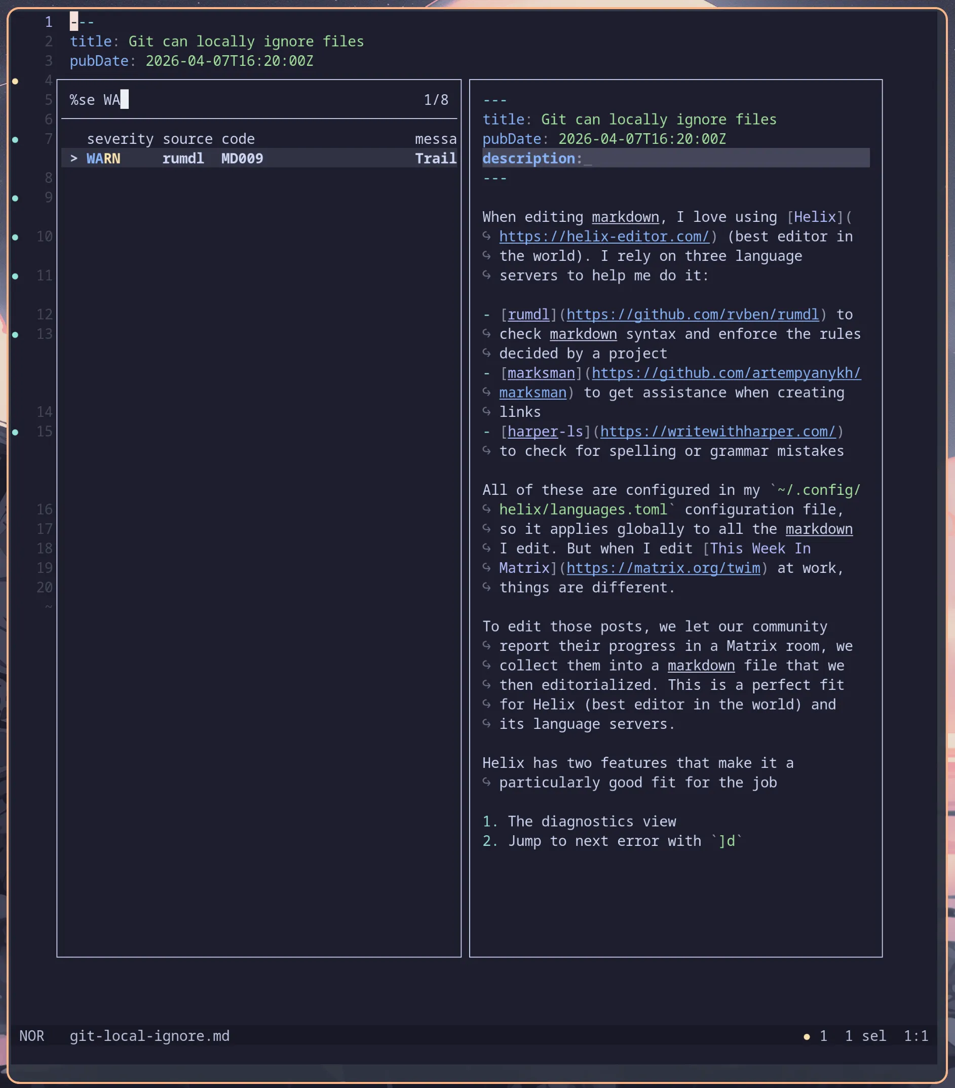 The same picture as above, except the user has typed in "%se WA" and it now only shows the lines that have a severity to "WARN"