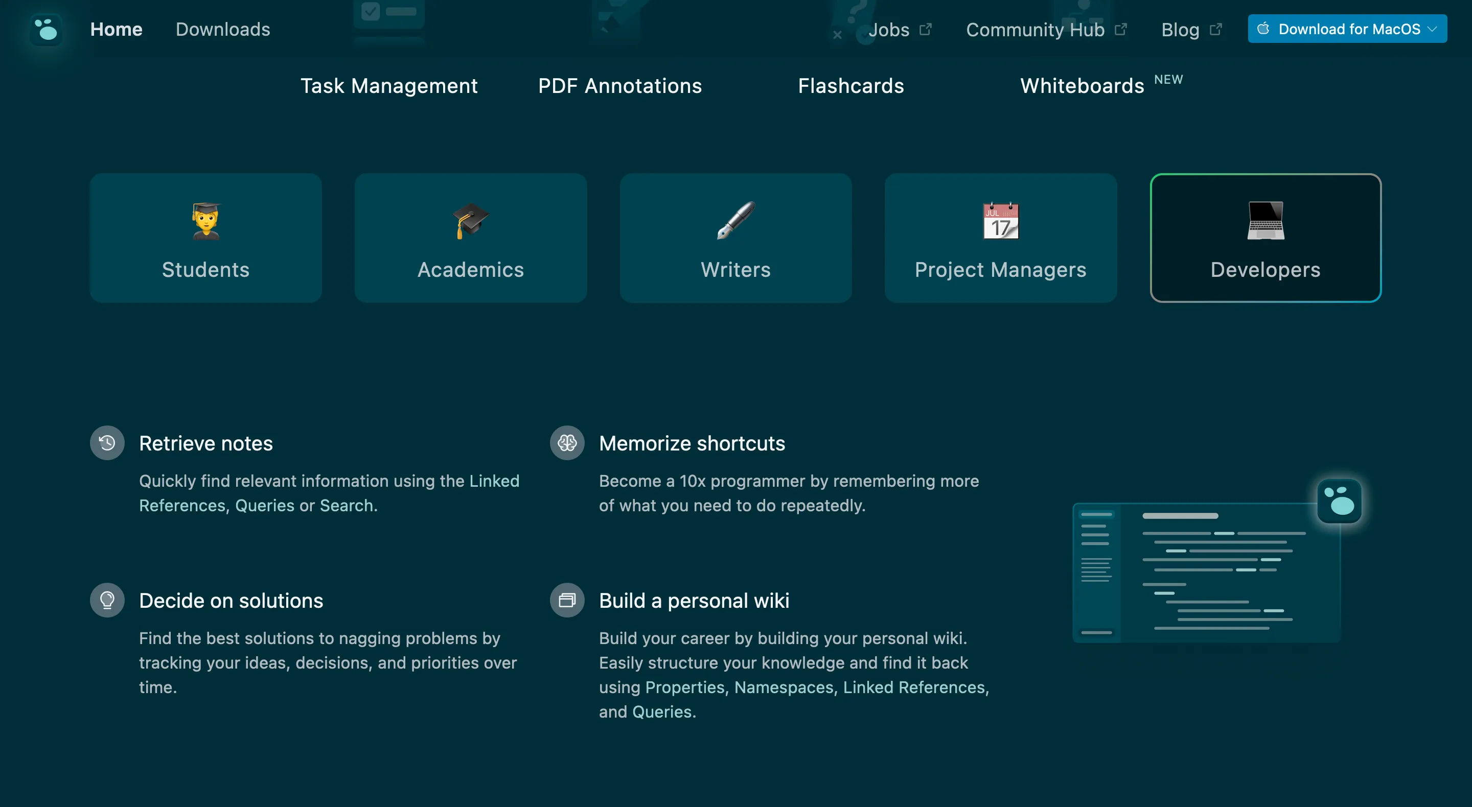 A screenshot of Logseq's website